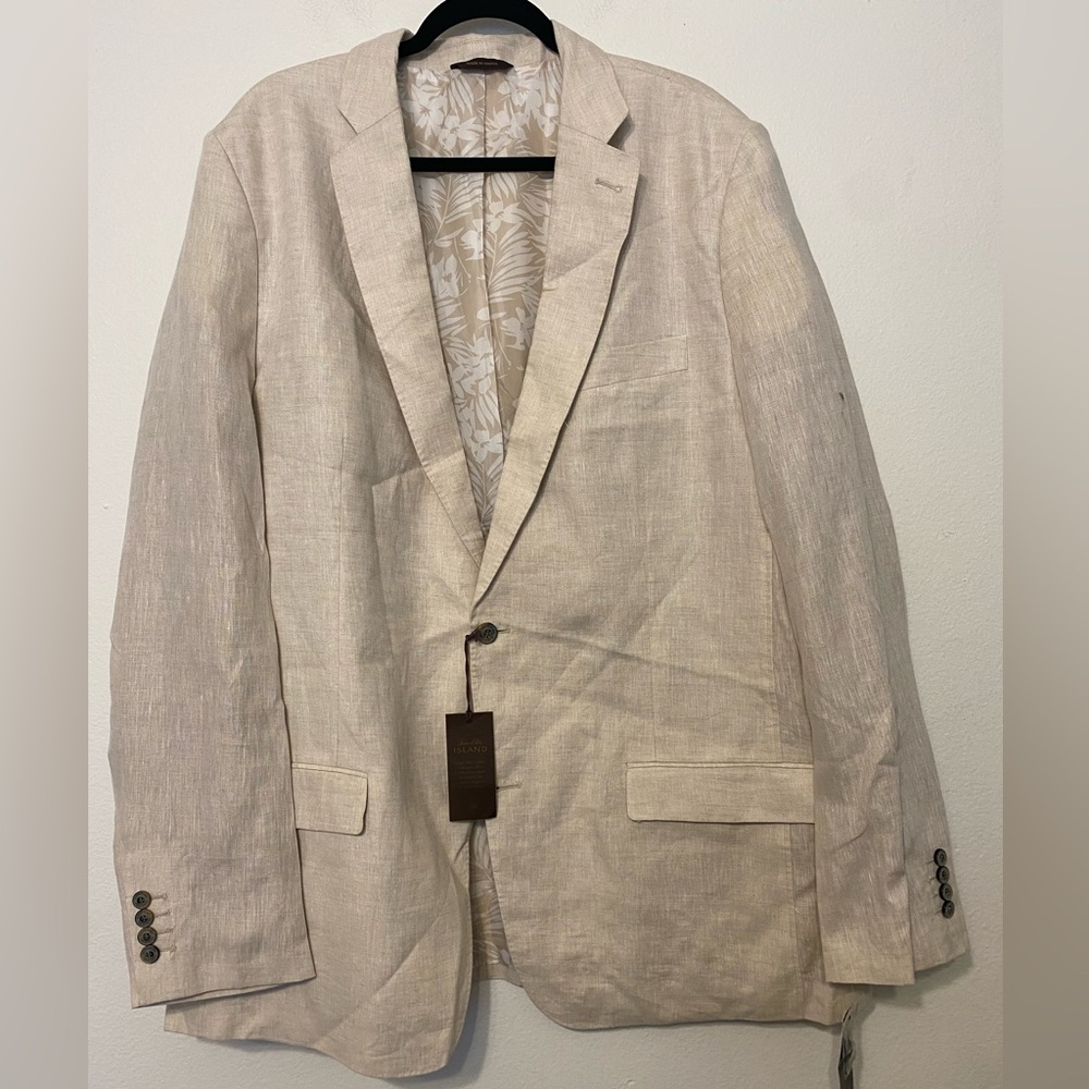 Tasso Elba Island Men Linen Two Button Blazer Jacket Beige Lined NEW